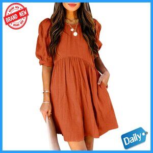 Soft Lantern Sleeve Mini Dress, Lightweight Summer Casual Shift